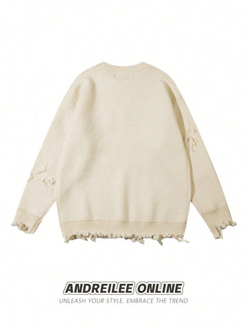 Distressed Oversized Graphic Knit Sweater