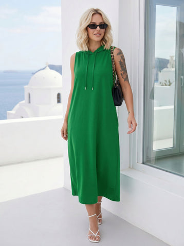 Sleeveless Hooded Casual Midi Dress