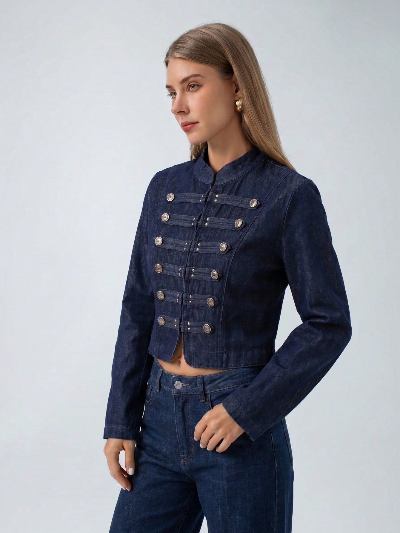 Military Inspired Cropped Denim Jacket