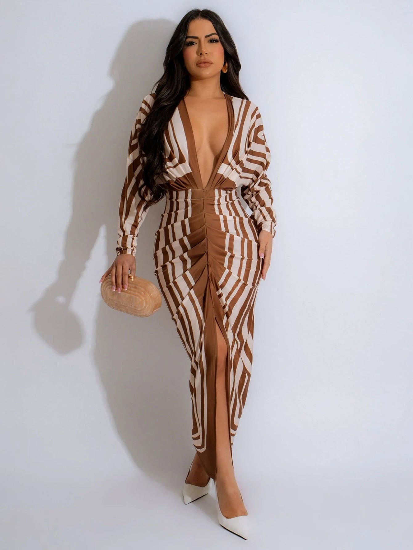 V Neck Side Slit Retro Midi Dress