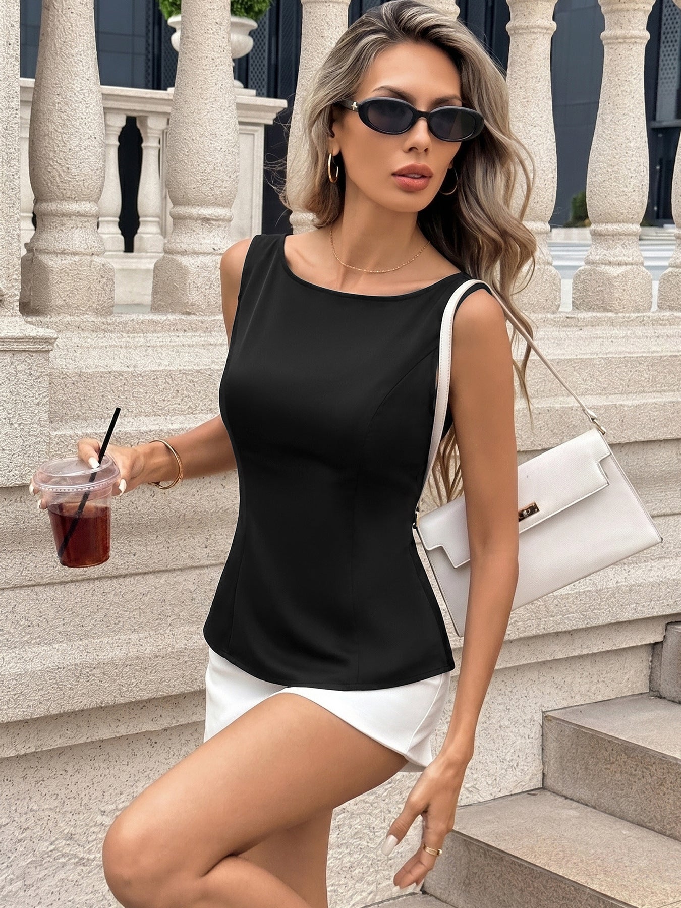 Sleeveless Bow Back Chiffon Blouse
