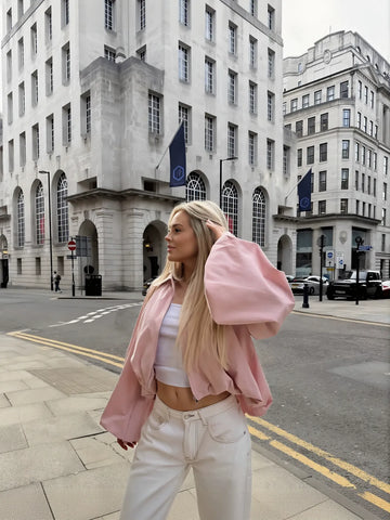Oversized Balloon Sleeve Zip Up Jacket
