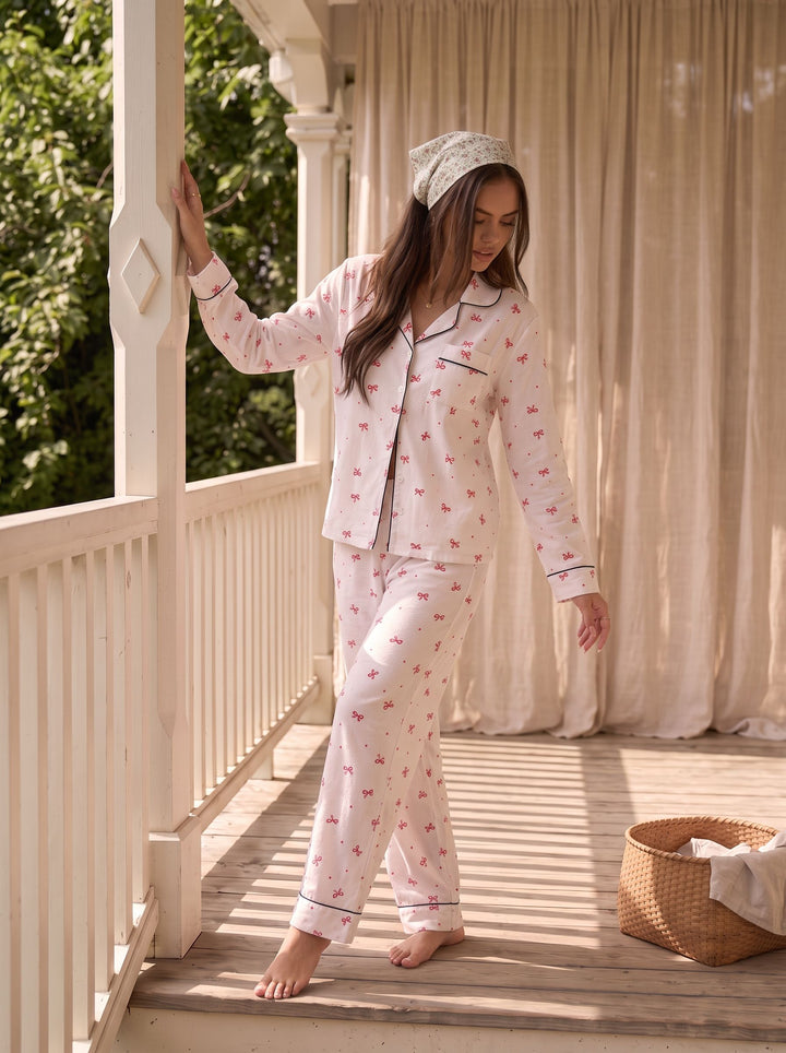 Cozy Bow Print Pajama Lounge Set