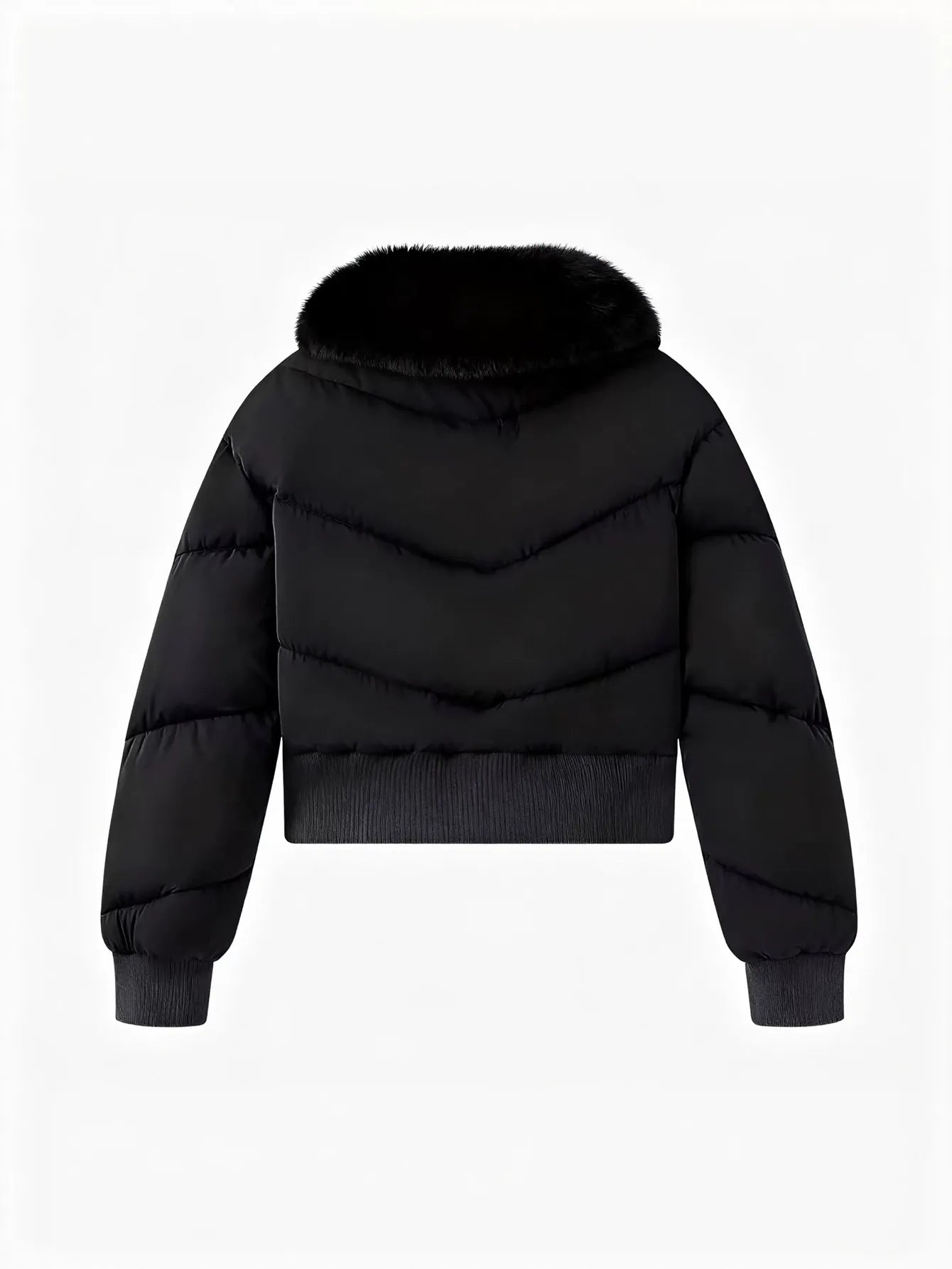 Faux Fur Collar Cropped Puffer Jacket