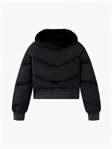 Faux Fur Collar Cropped Puffer Jacket