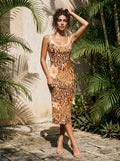 CAPRI Animal Tropical Floral Print Sleeveless Bodycon Midi Dress