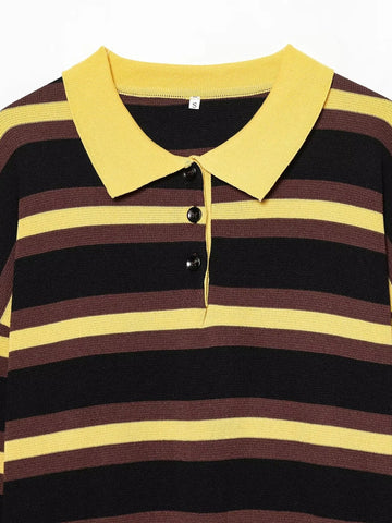 Oversized Striped Polo Collar Sweater