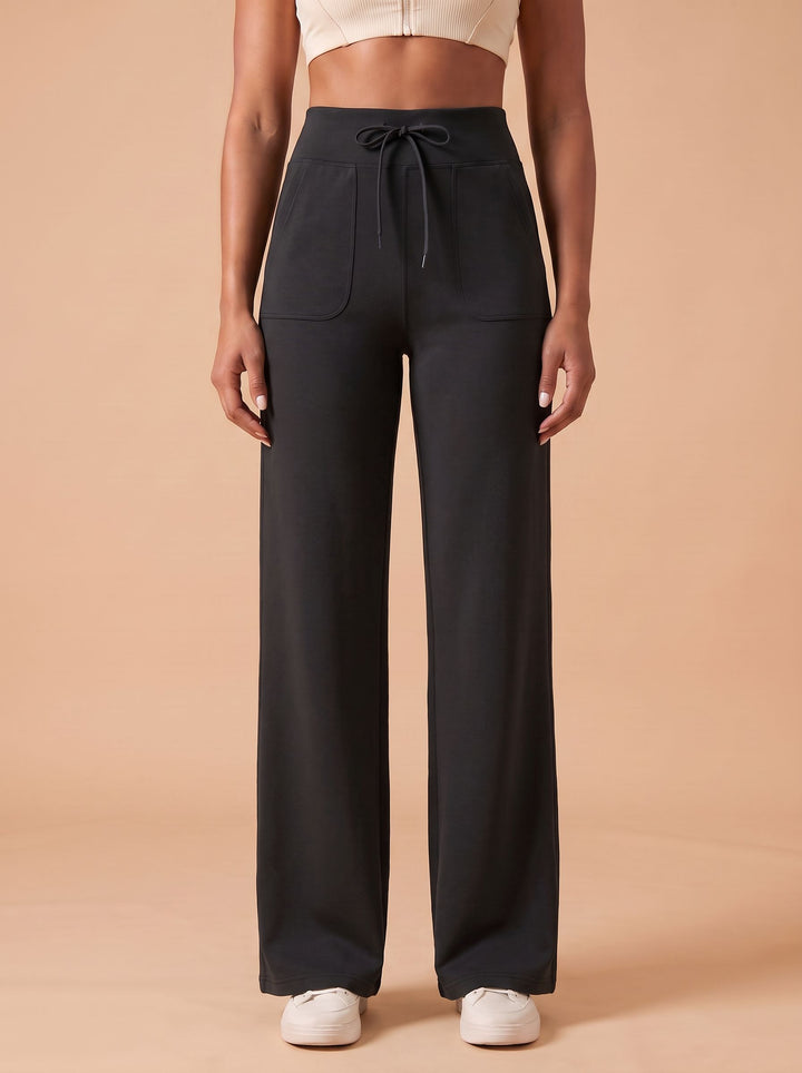 High Waisted Drawstring Wide Leg Yoga Pants
