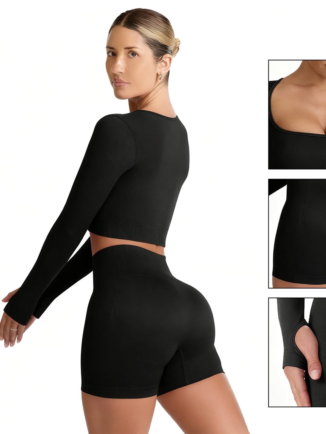 Seamless Square Neck Yoga Shorts Set