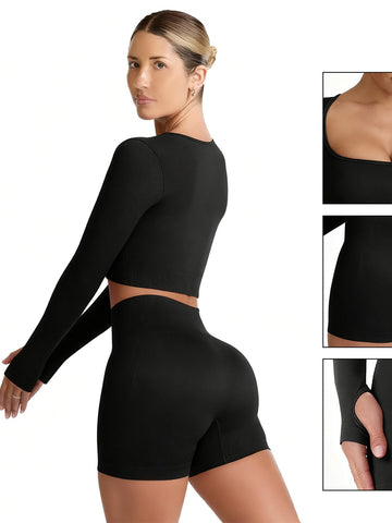 Seamless Square Neck Yoga Shorts Set