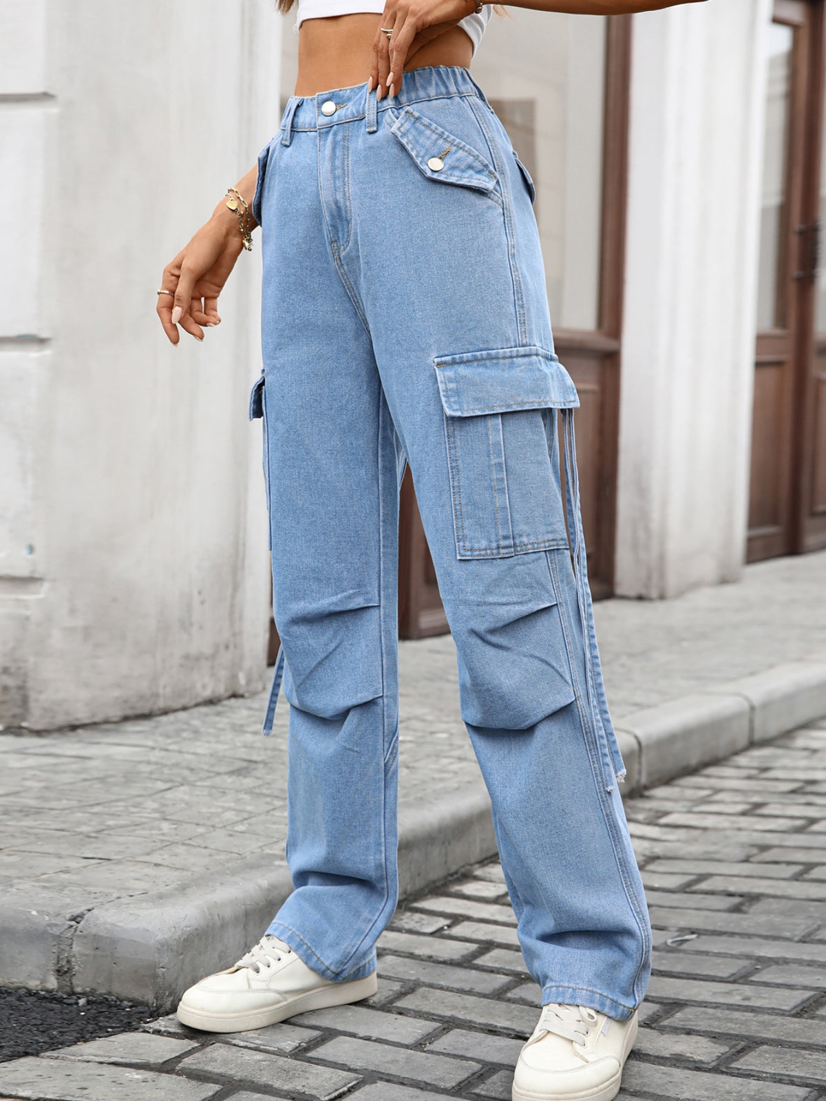 High Waisted Utility Cargo Jeans