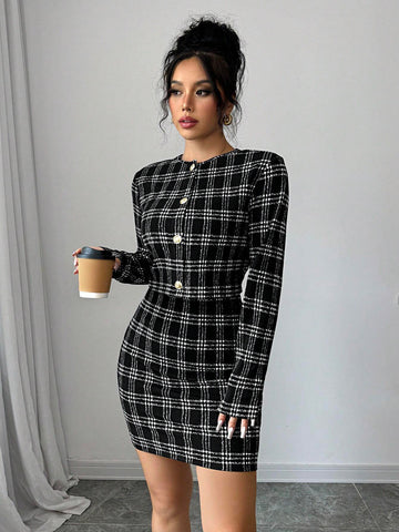 Chic Plaid Tweed Skirt Set