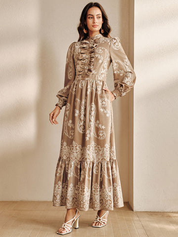 Boho Ruffled Paisley Print Maxi Dress