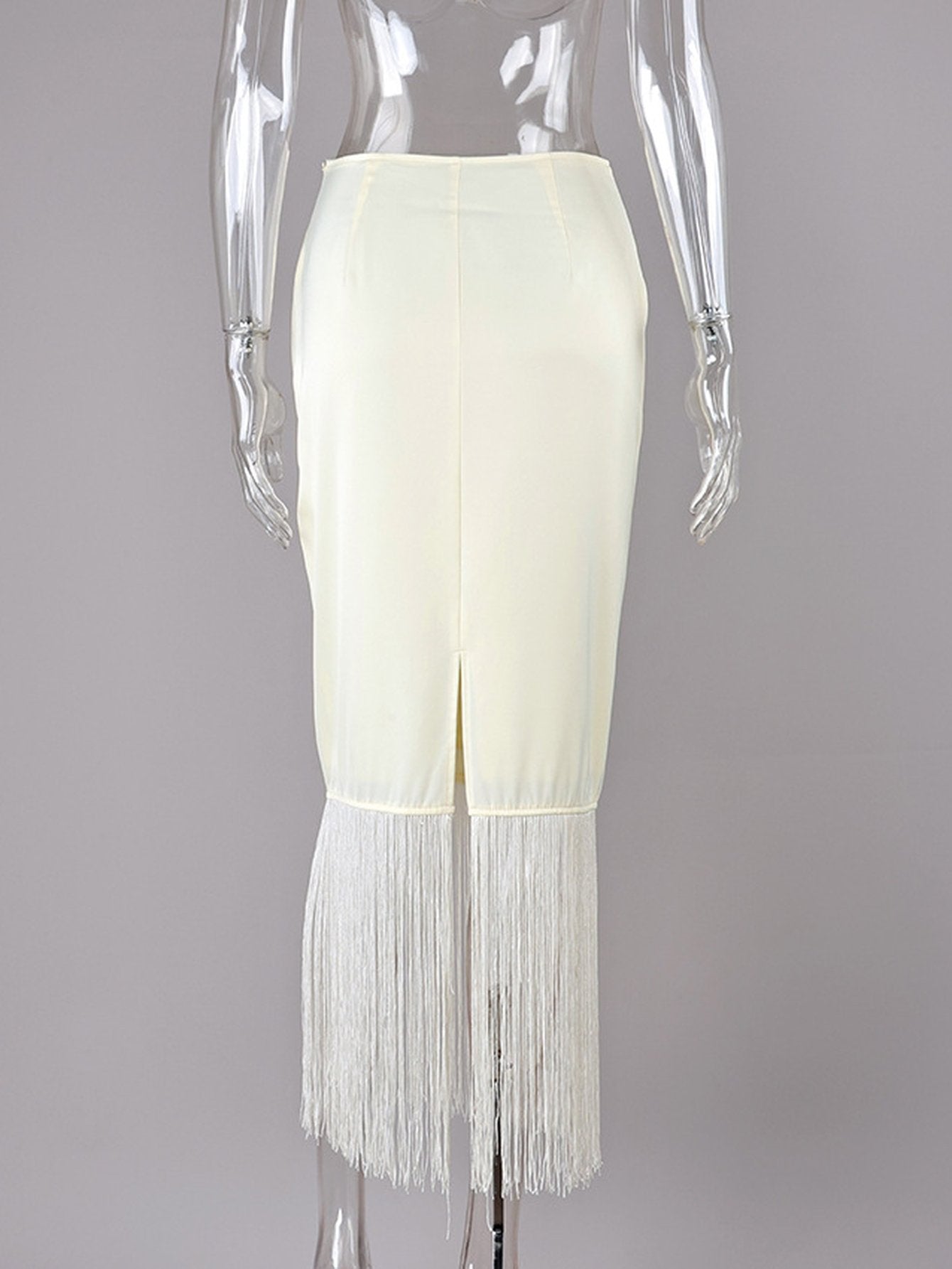 Satin Fringe Hem Midi Skirt