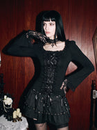 Gothic Lace Up Ruffle Long Sleeve Top