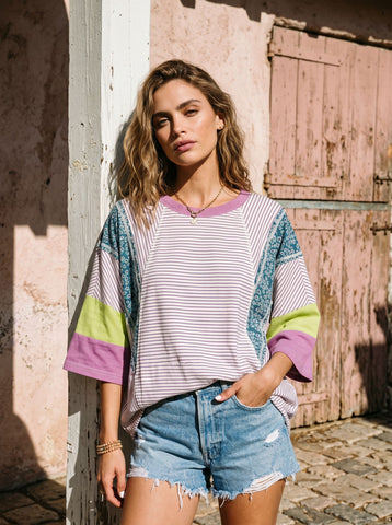 3/4 Sleeve Color Block T-Shirt