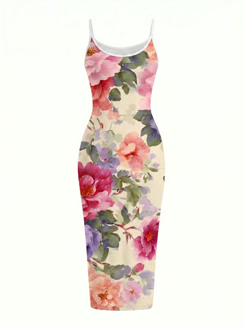 CAPRI Floral Print Sleeveless Bodycon Midi Dress