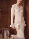 Embellished Ribbed V Neck Cardigan
