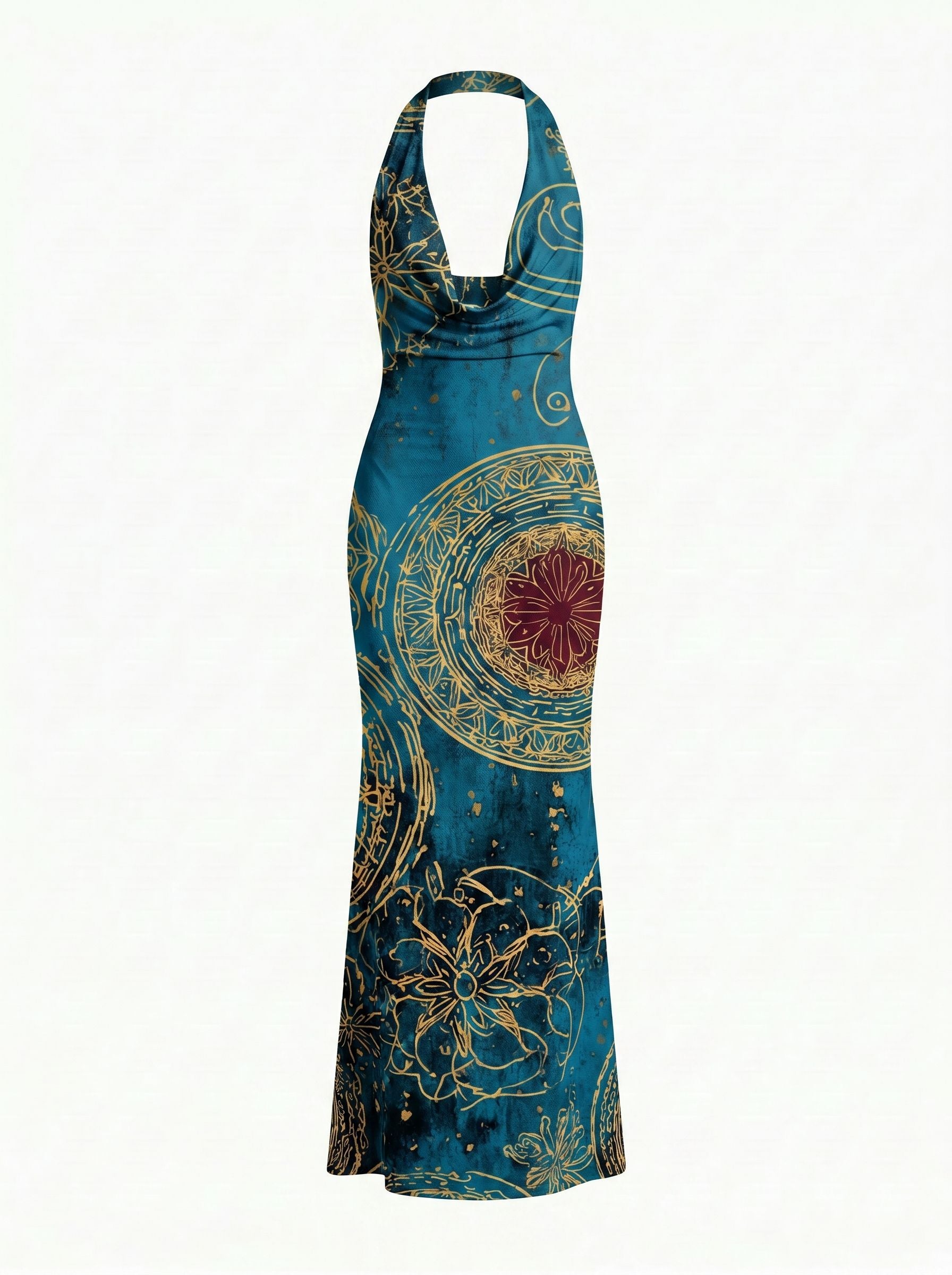 LILA Floral Print Cowl Neck Bodycon Midi Dress