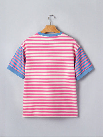 Casual Striped Contrast Trim T Shirt