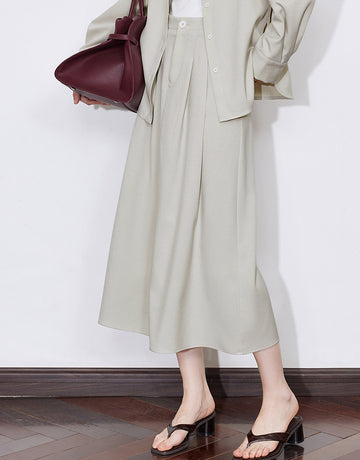 High-Waisted Pleated Elegant Midi Skirt