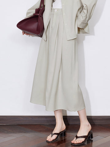 High-Waisted Pleated Elegant Midi Skirt