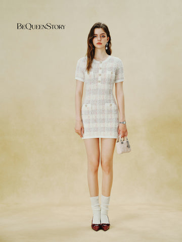 Elegant Tweed Button Up Knit Dress