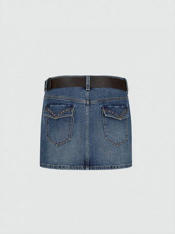 Belted Denim Mini Skirts