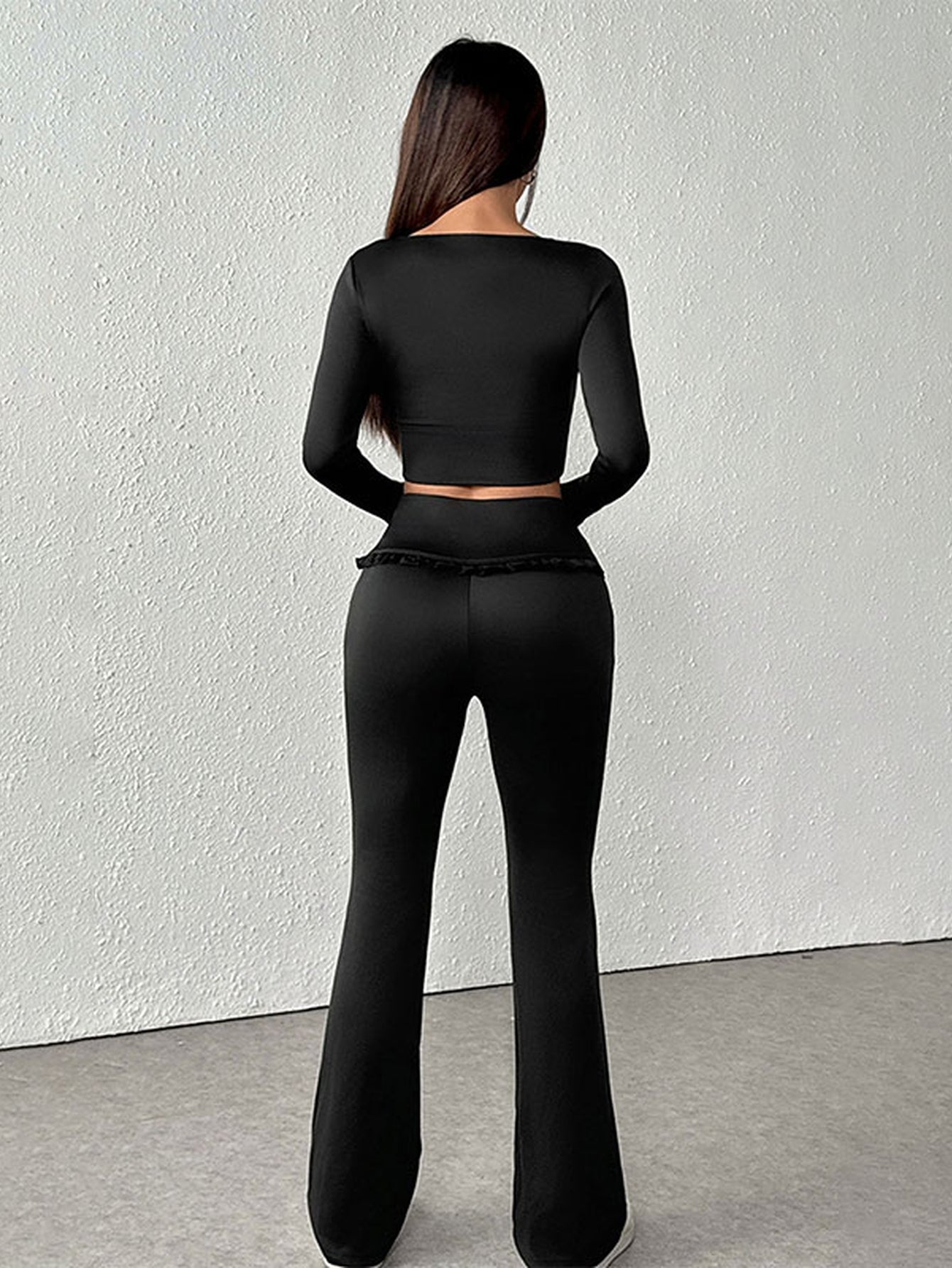 Ruffle Trim Crop Top Pants Set