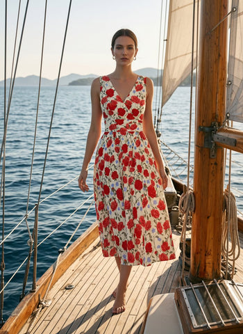 CORINNE
Floral Print V Neck A Line Midi Dress