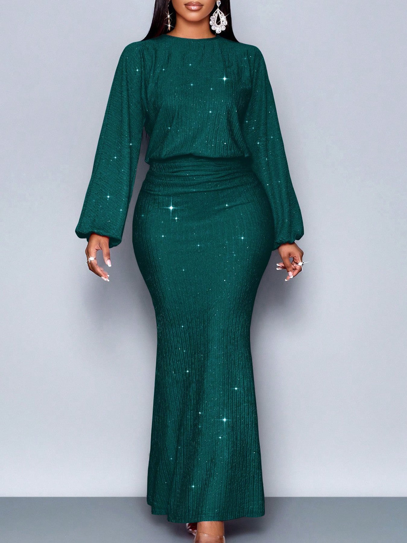 Shimmering Long Sleeve Mermaid Dress