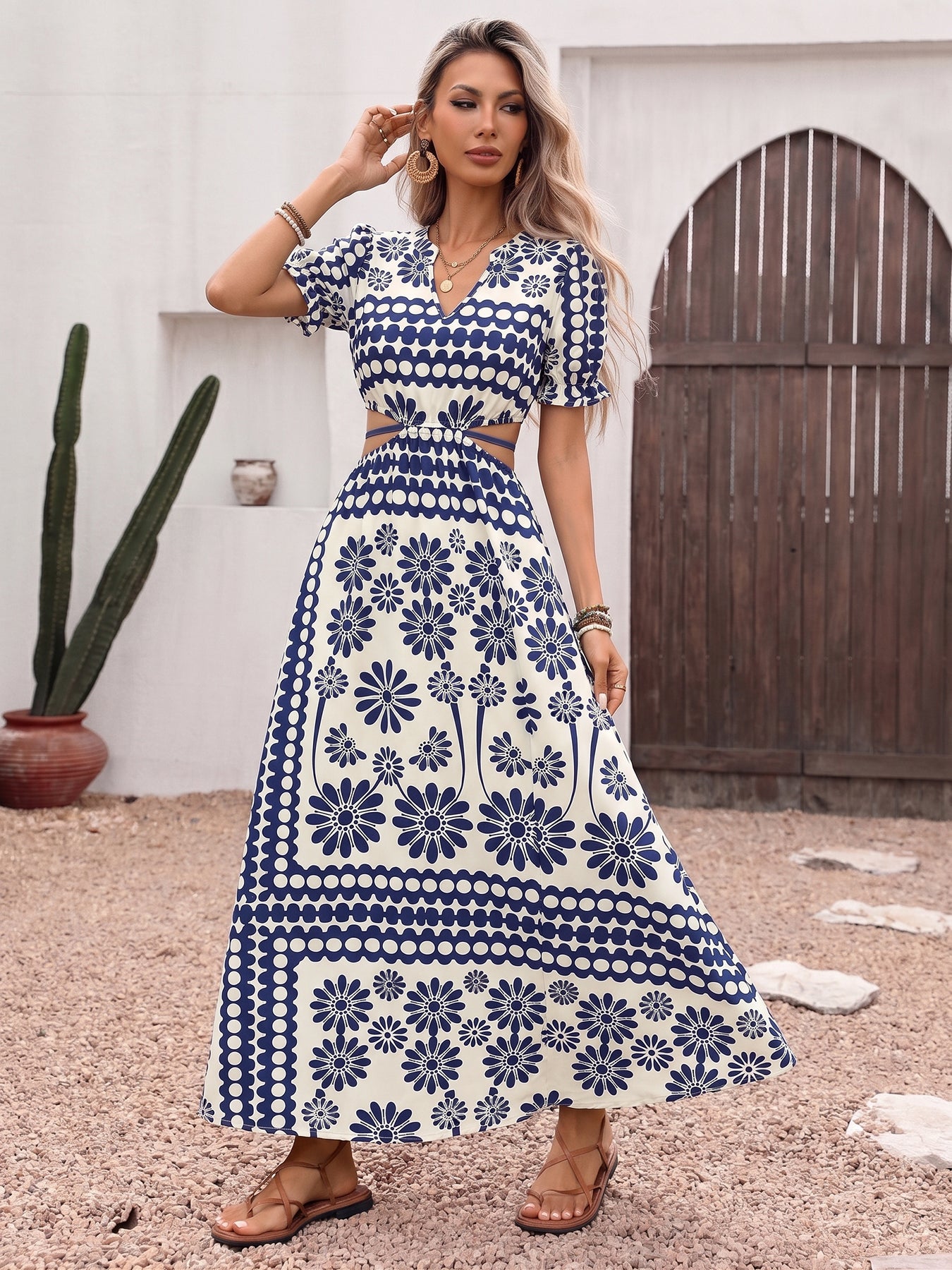 Floral Print Cutout Maxi Dress