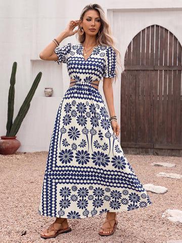 Floral Print Cutout Maxi Dress