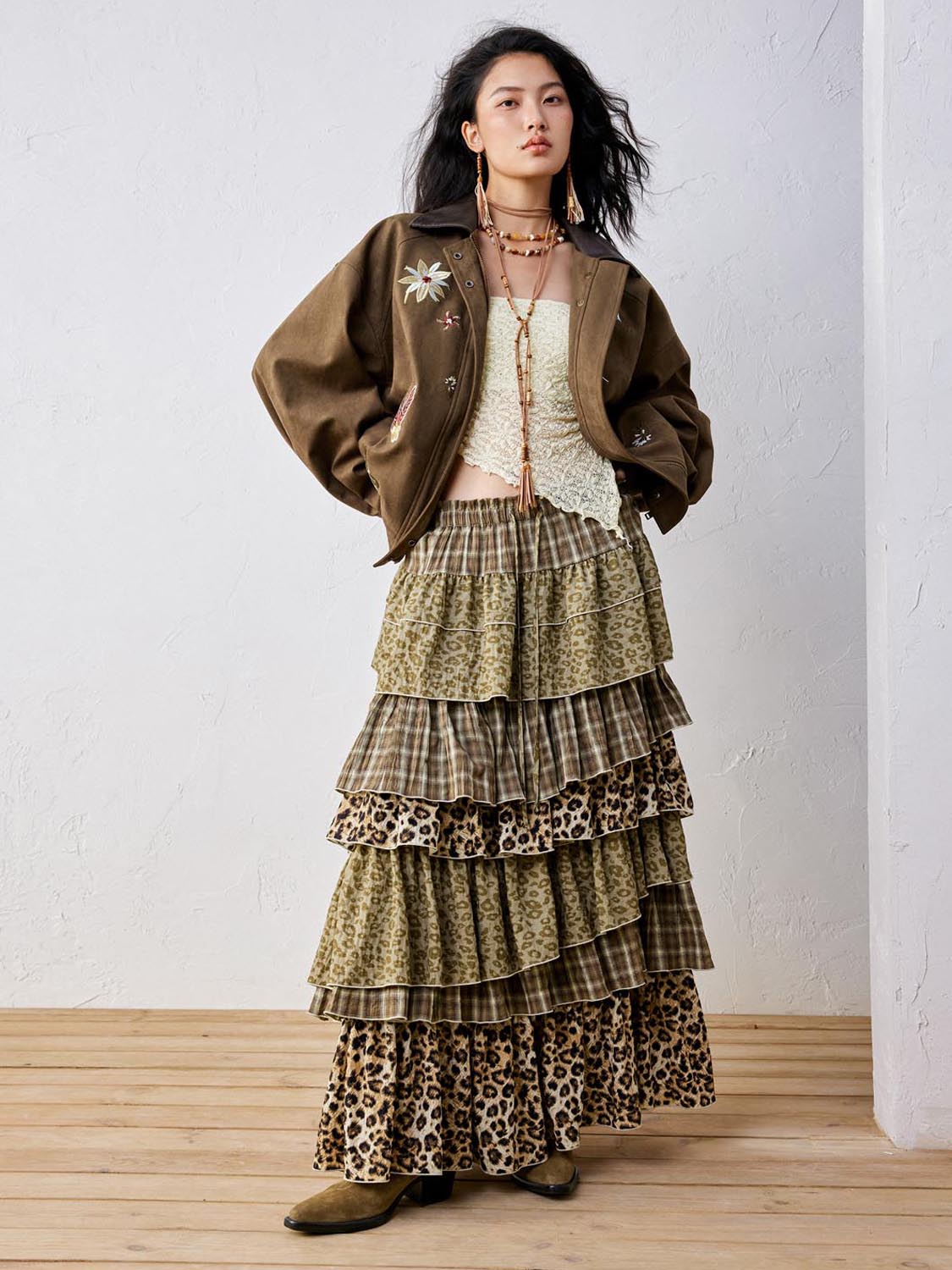 Urban Revivo Tiered A-Line Maxi Skirts-Multicolor