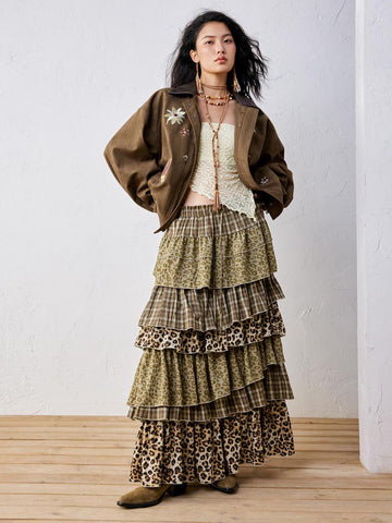 Urban Revivo Tiered A-Line Maxi Skirts-Multicolor
