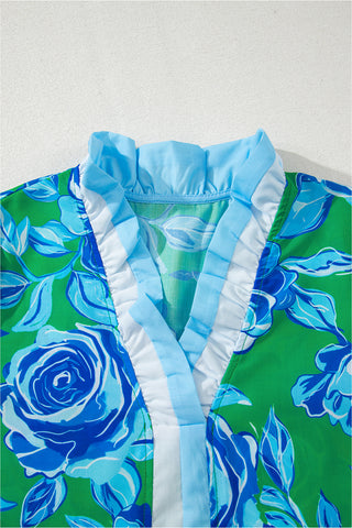 Floral Ruffle Trim Chiffon Blouse