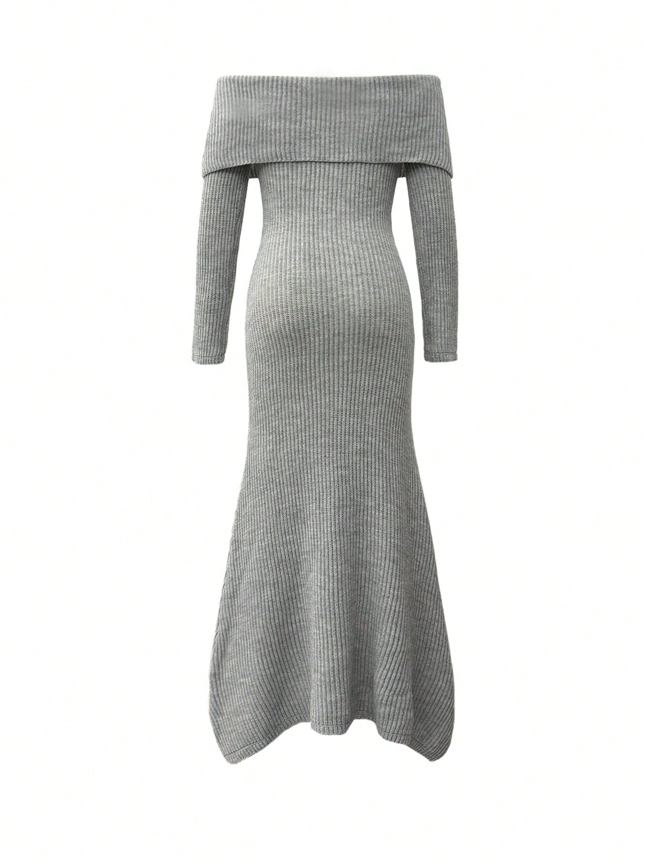 Off Shoulder Ribbed Knit Maxi Dress