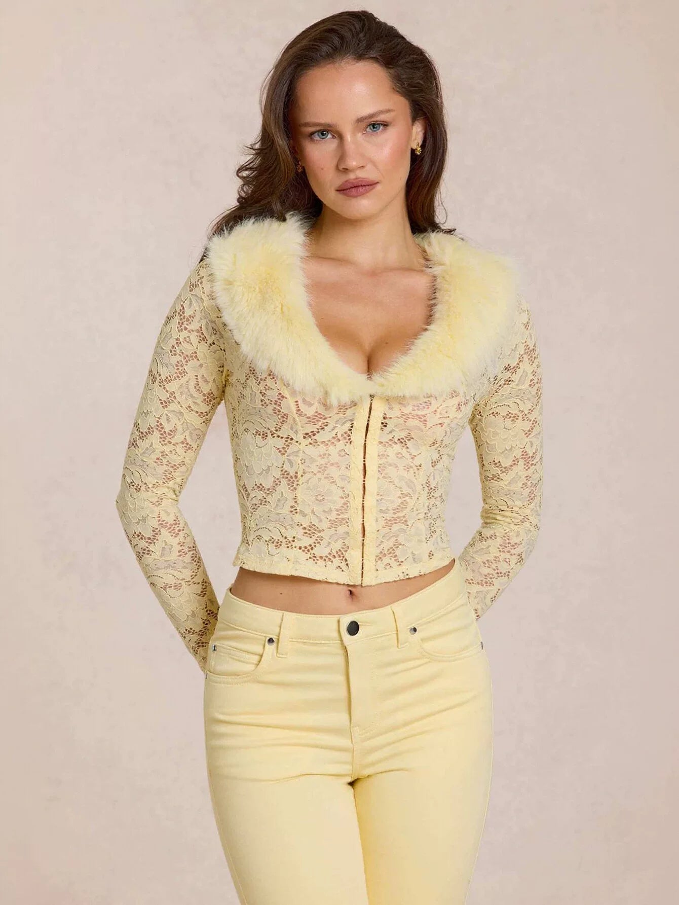 Faux Fur Trim Lace Jacket
