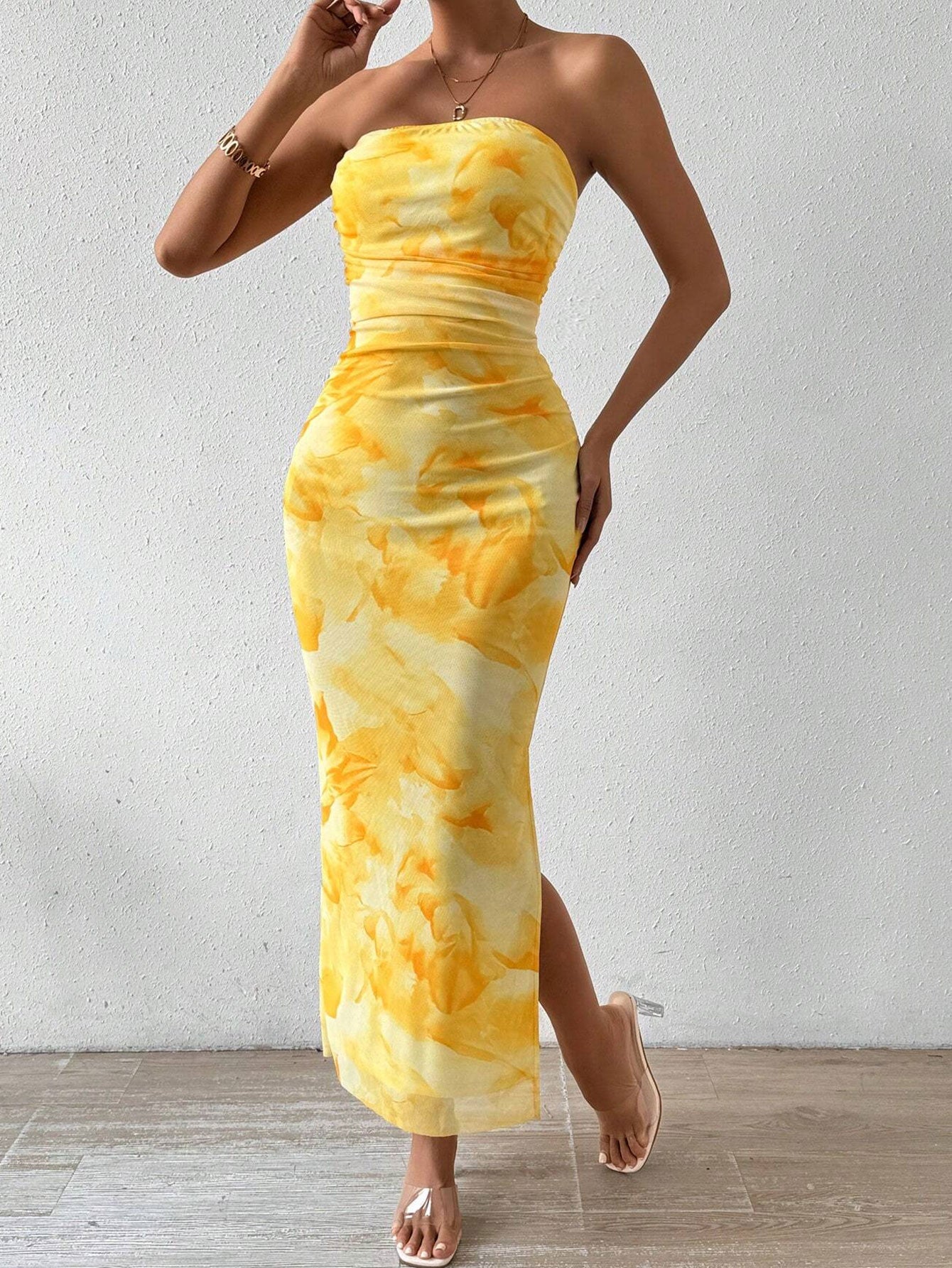 Strapless Tie Dye Midi Dress