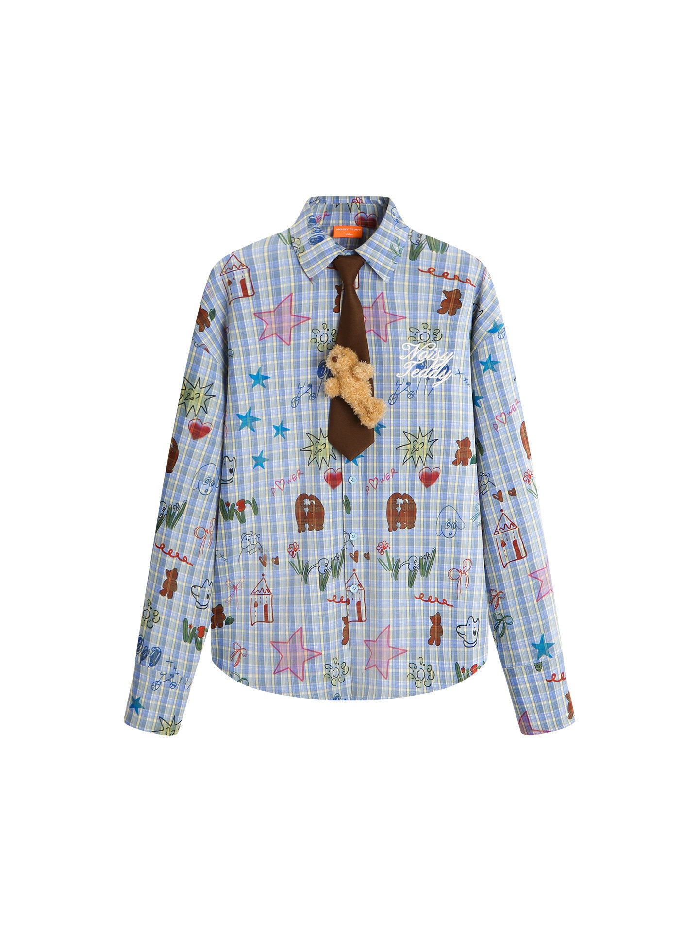 Oversized Plaid Doodle Print Button Up Shirt