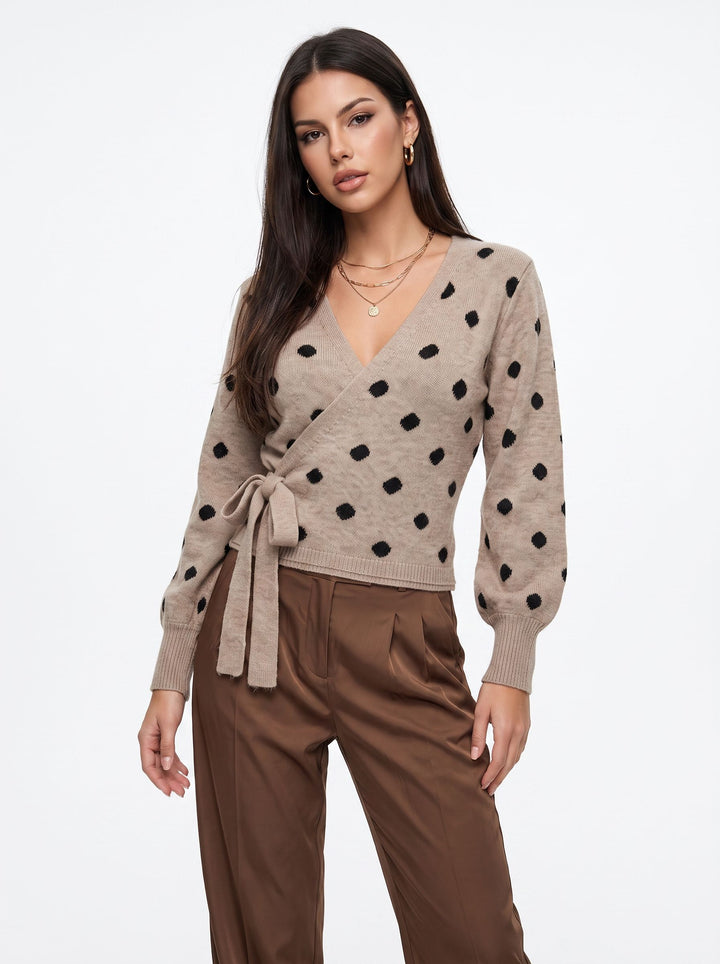 Polka Dot Wrap Knit Sweater
