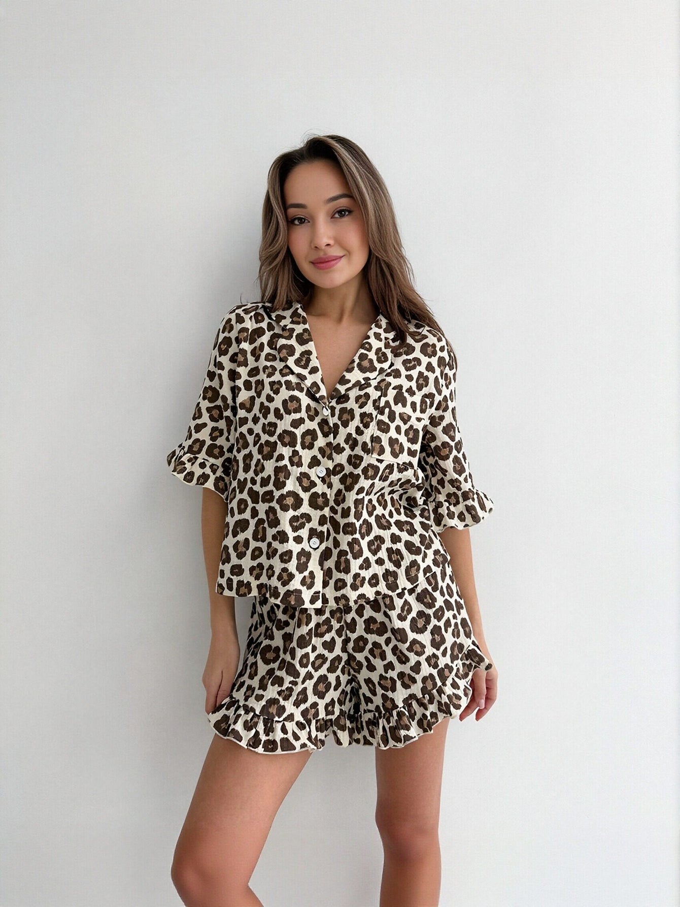 Leopard Print Ruffle Pajama Set