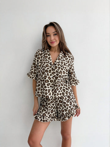 Leopard Print Ruffle Pajama Set