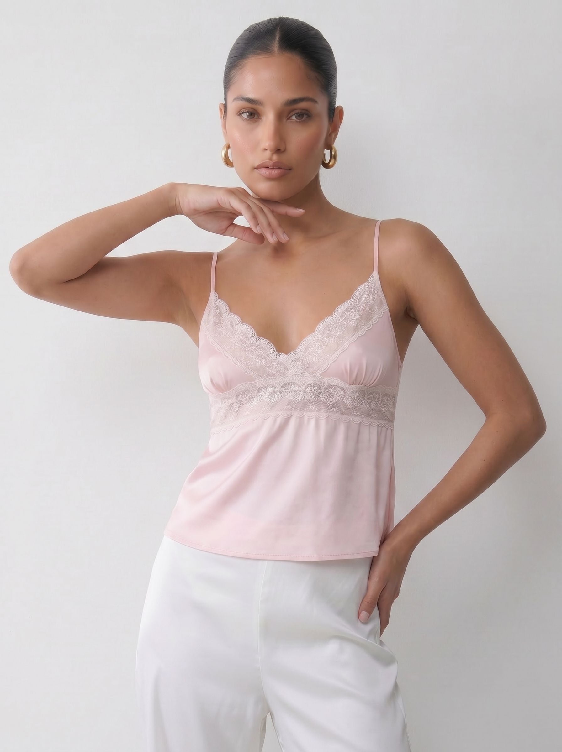 Satin Lace Trim Camisole Top