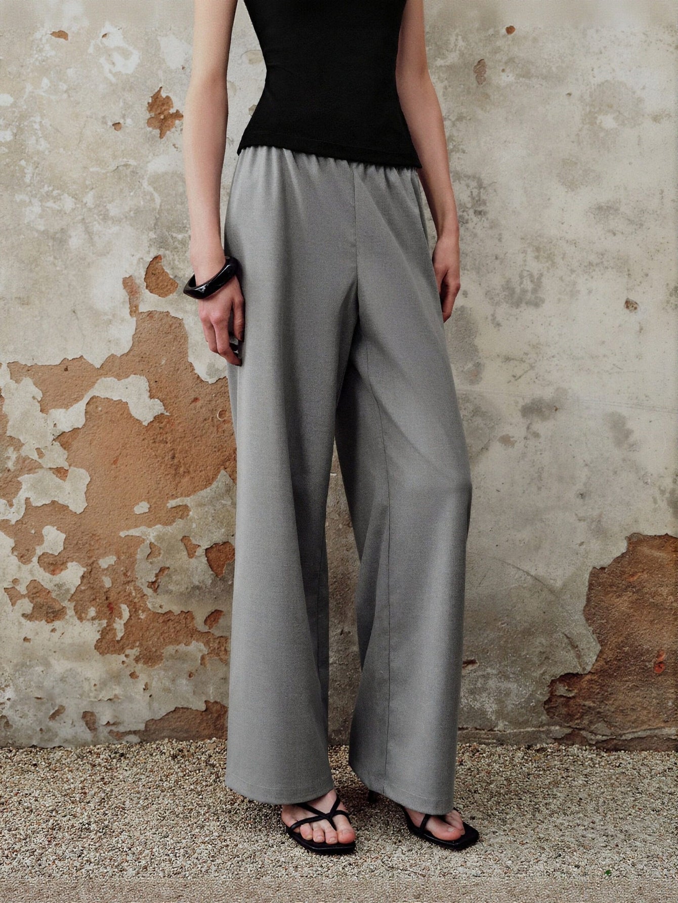 Urban Revivo Wide-Leg Pants-Pink Khaki