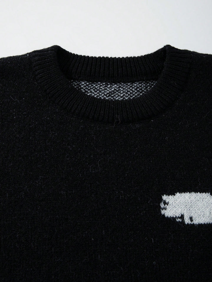 Oversized Distressed Graphic Knit Sweater