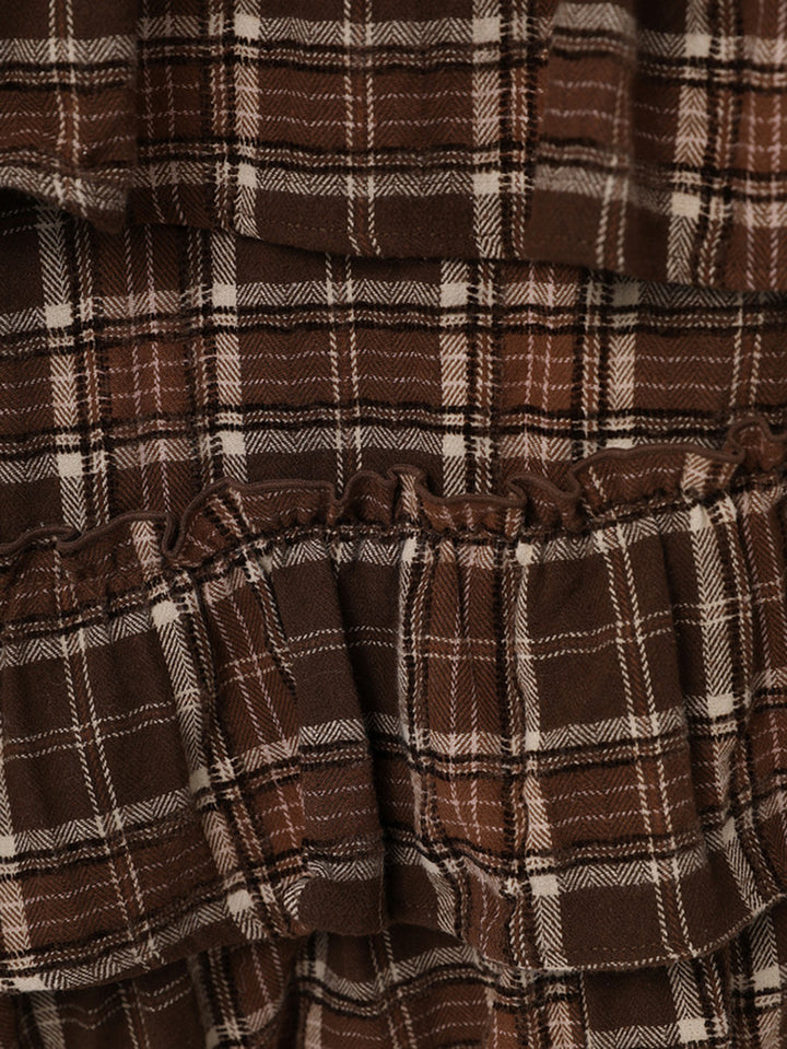Plaid Ruffled Asymmetrical Tiered Skirt