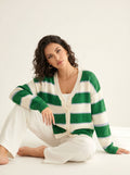 Oversized Striped V Neck Cardigan
