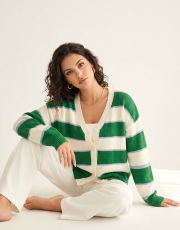 Oversized Striped V Neck Cardigan