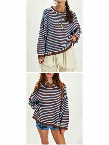 Oversized Striped Crewneck Knit Sweater